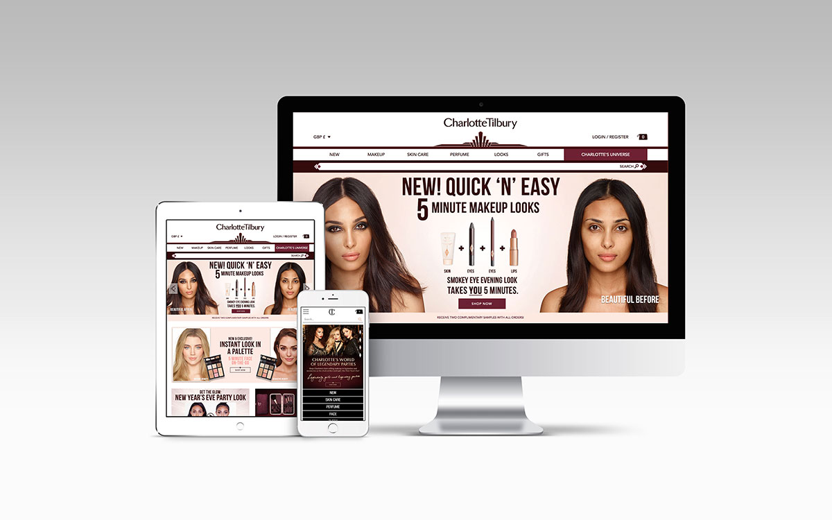 Charlotte Tilbury website on tablet, mobile and desktop