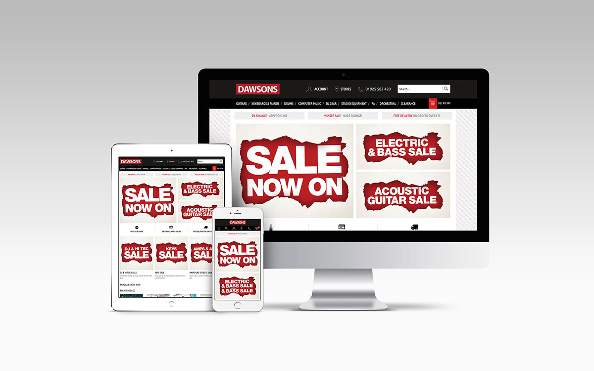 Dawsons website on tablet, mobile and desktop