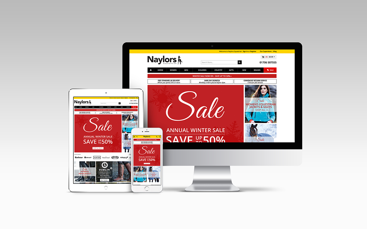 Naylors Equestrian website on tablet, mobile and desktop