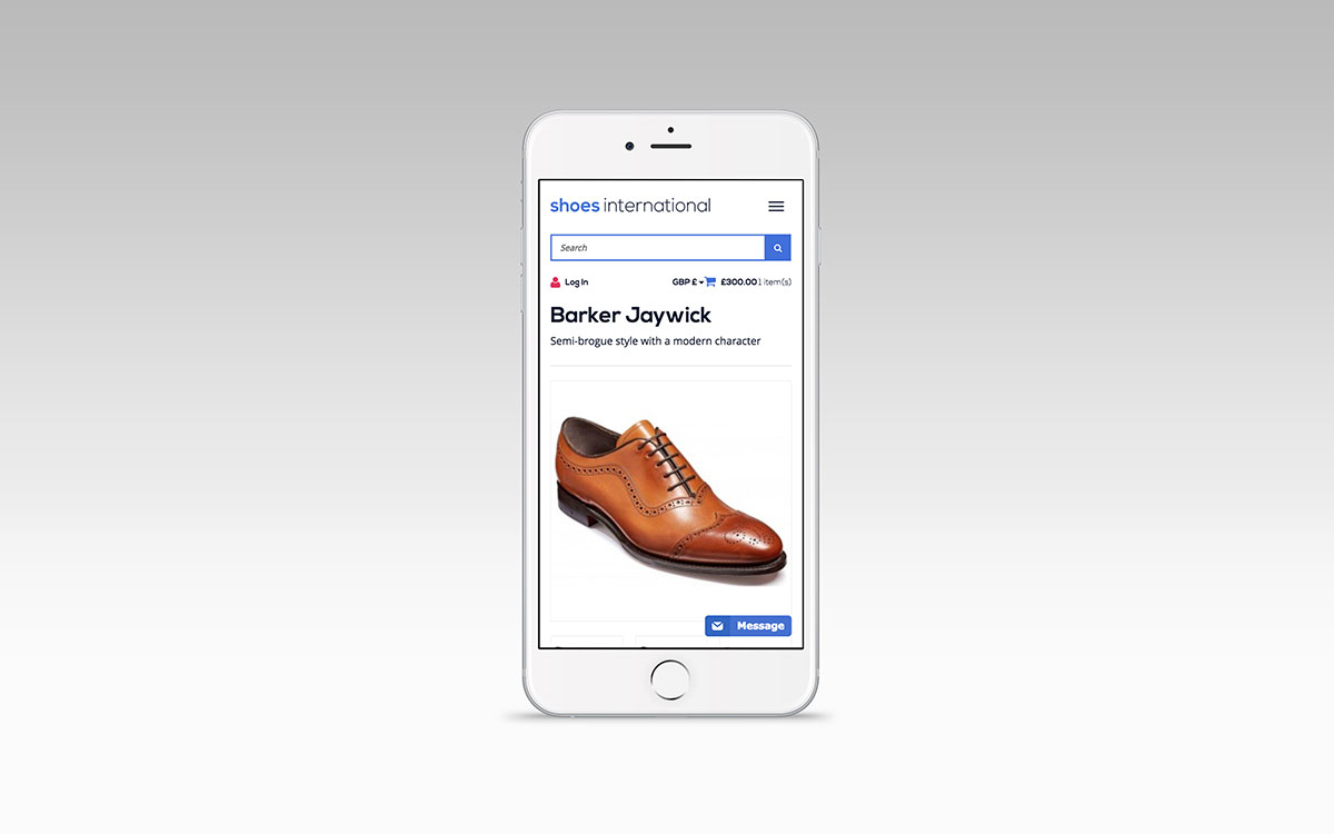 Shoes International website on mobile device