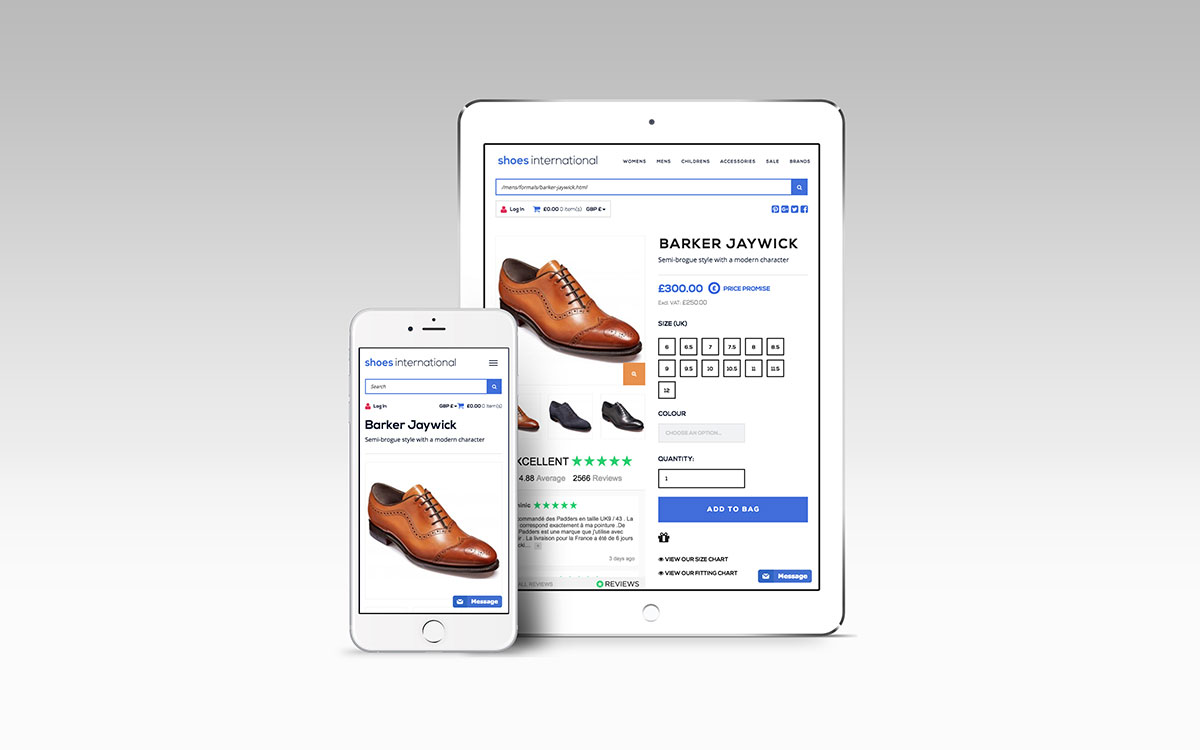 Shoes International website on mobile and tablet devices