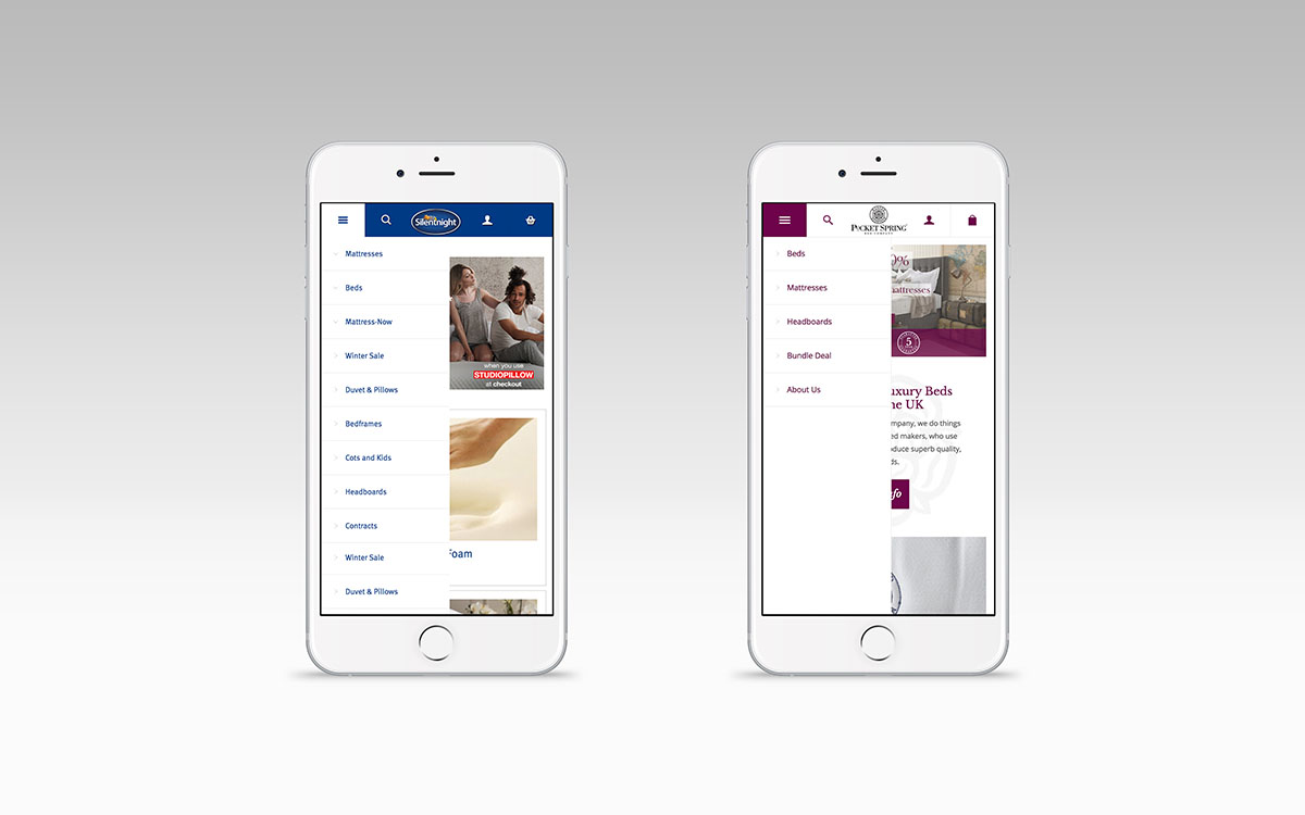 Silentnight and Pocket Spring Beds website on mobile devices
